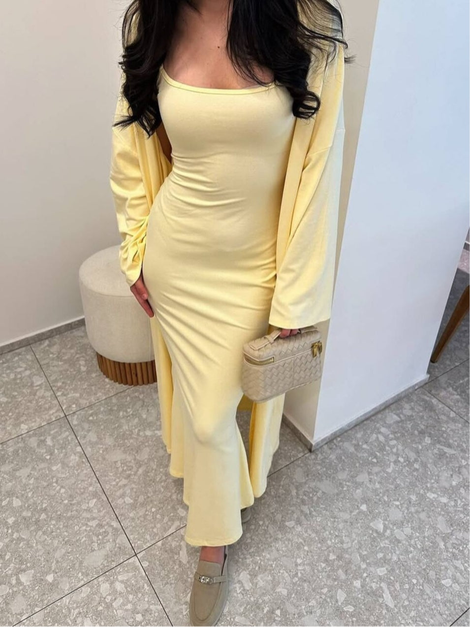 Sleeveless suspender hip dress long cardigan set-thevervian