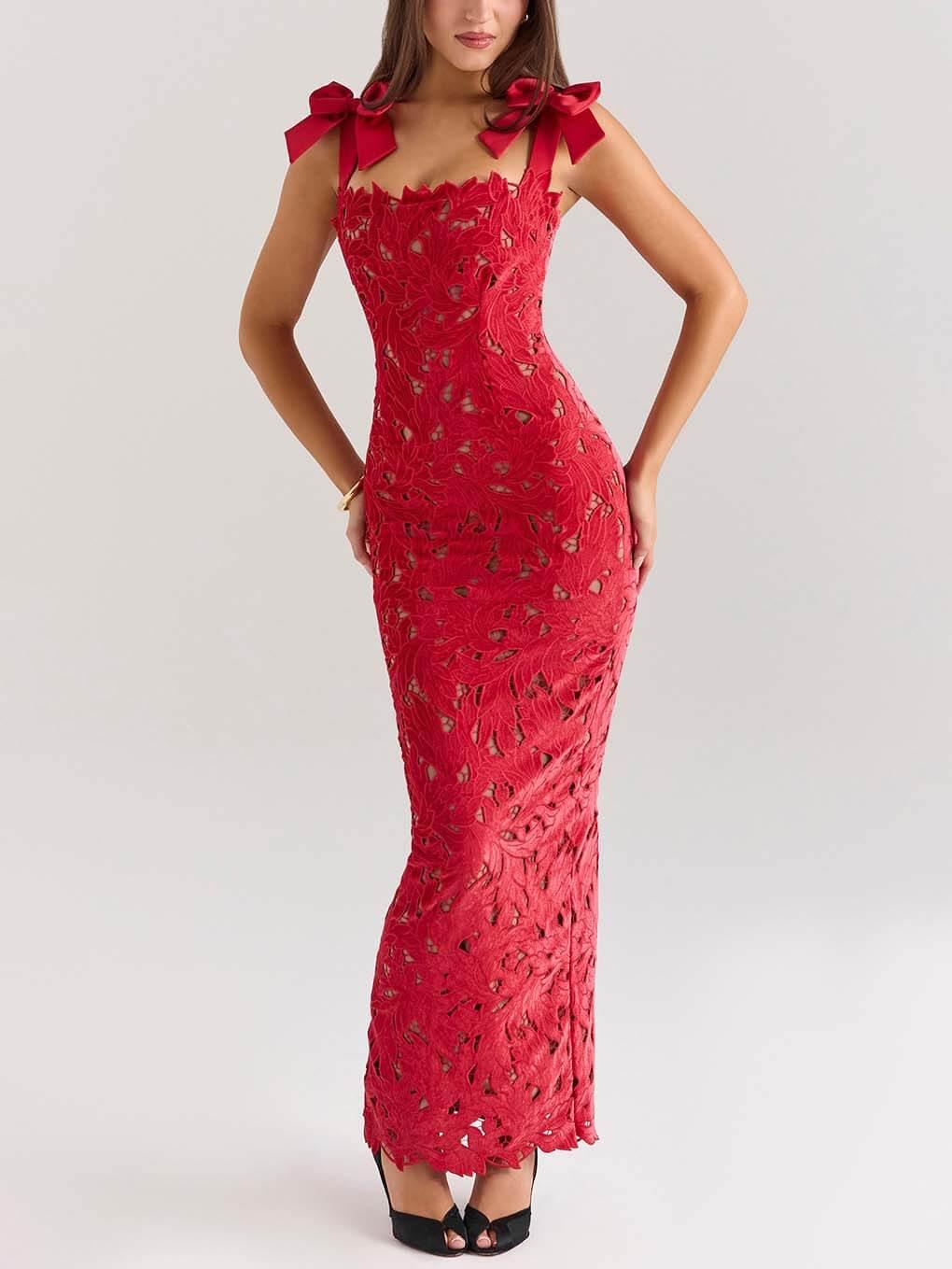 Elegant Bow Strap Festive Maxi Dress-thevervian