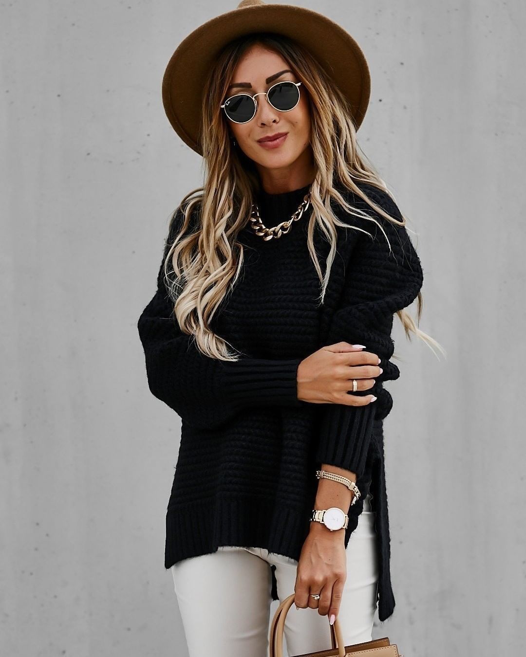 Side Split Knitted  Sweater Top-thevervian