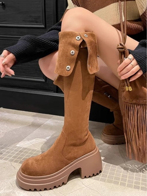 Over the knee boots brown long boots knight boots-thevervian