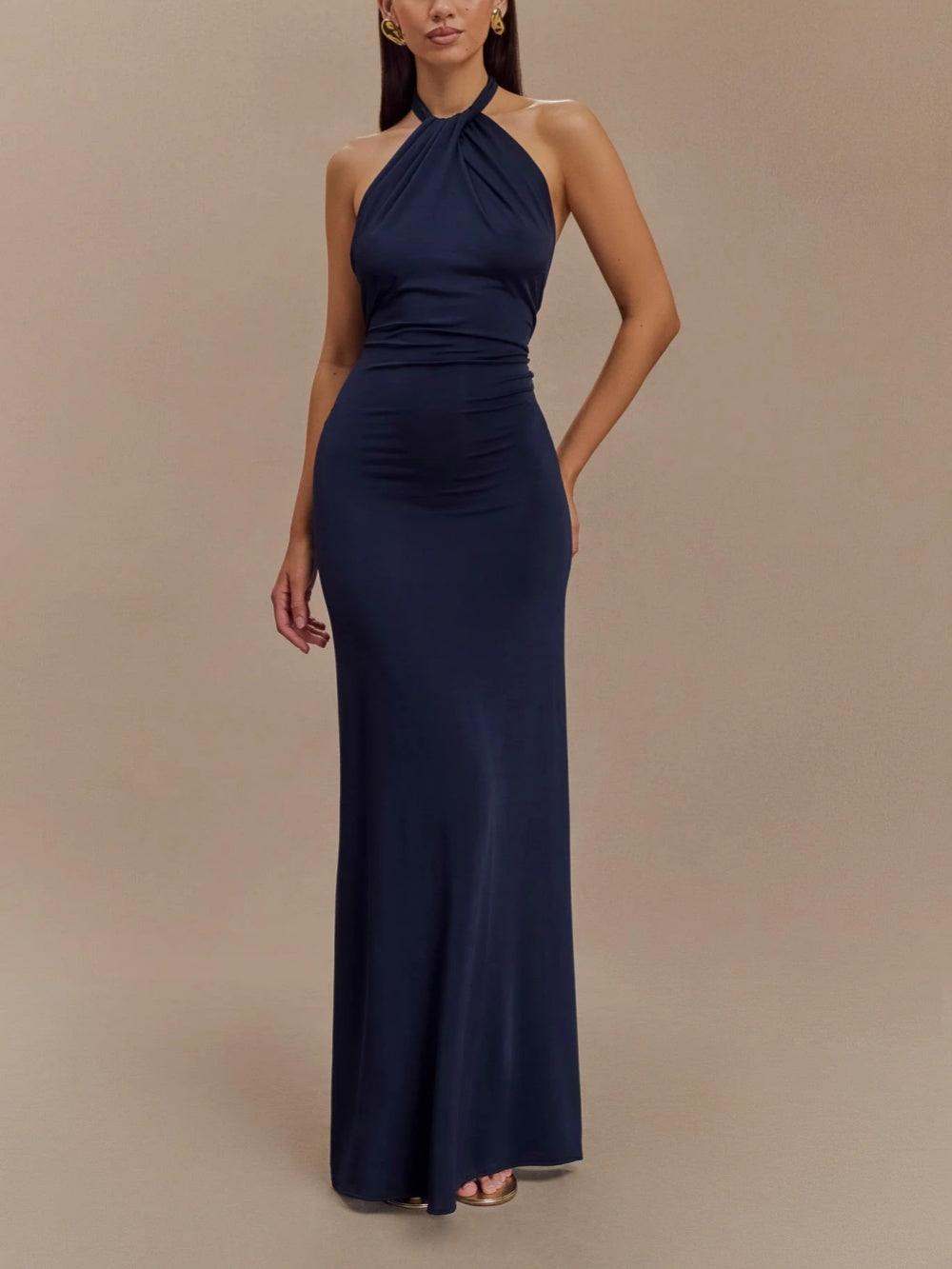 Slinky Halter Maxi Dress - Lagoon-thevervian