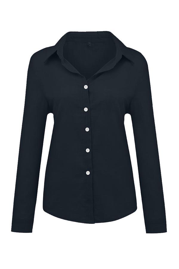 Casual Solid Button Shirt Collar Blouse-thevervian