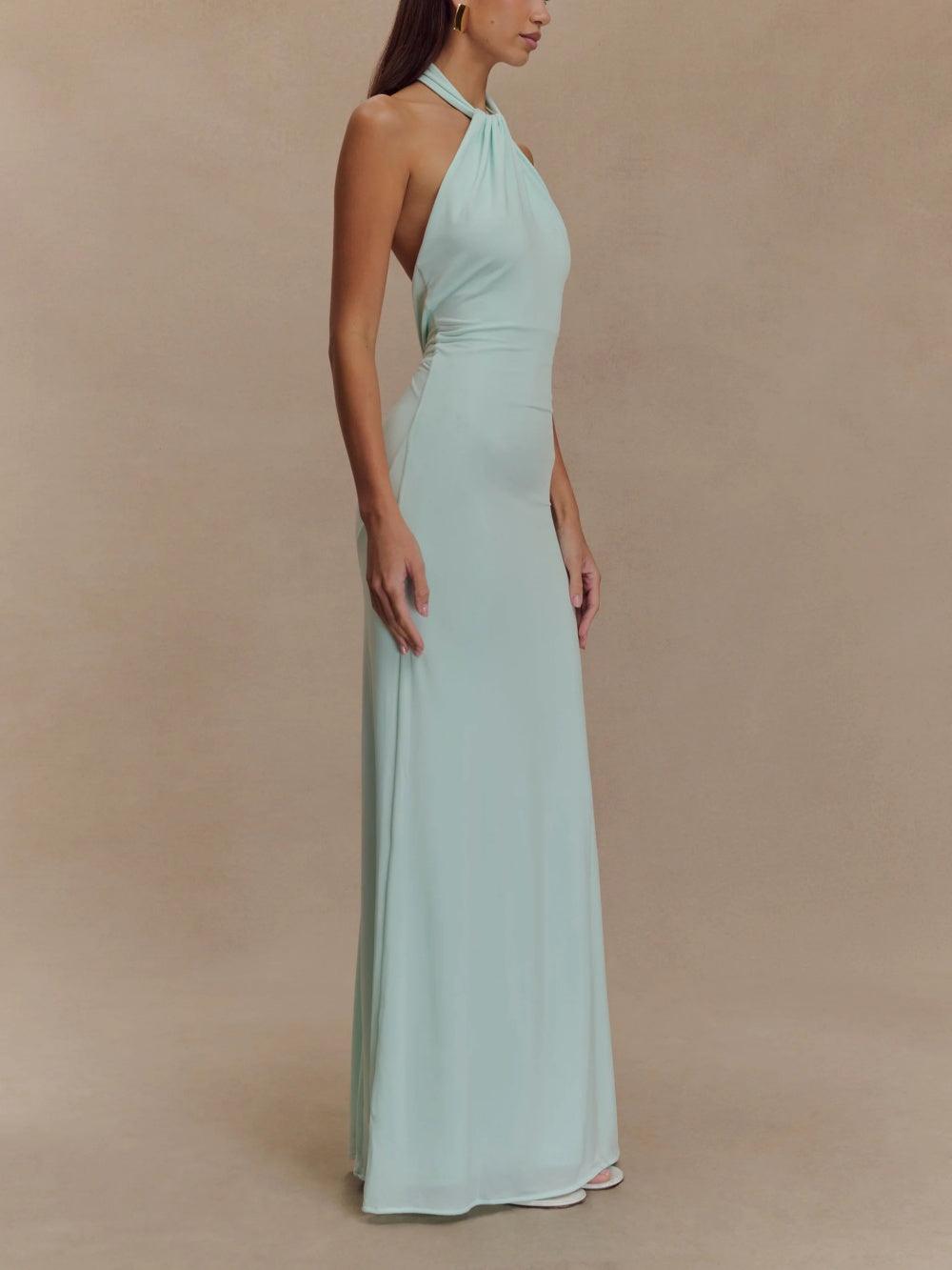 Slinky Halter Maxi Dress - Lagoon-thevervian