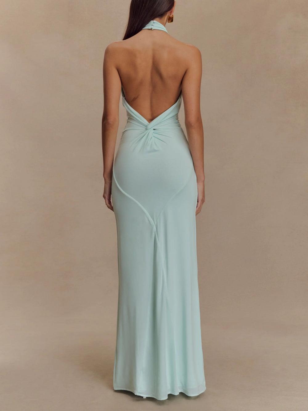 Slinky Halter Maxi Dress - Lagoon-thevervian