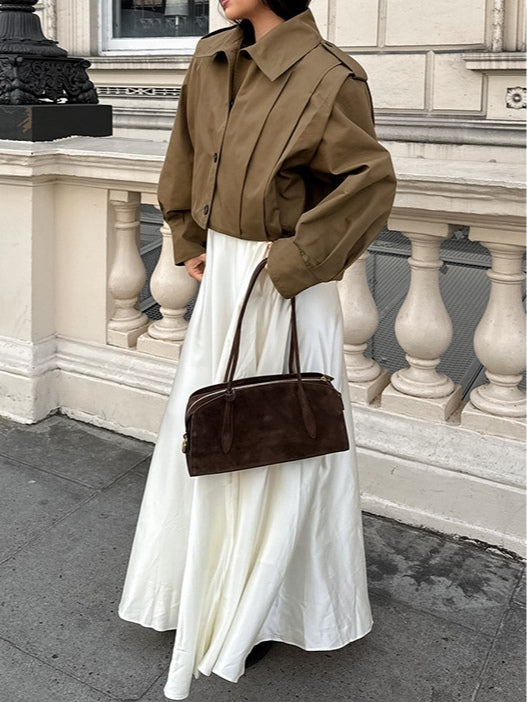 Pleated lapel loose long-sleeved jacket-thevervian