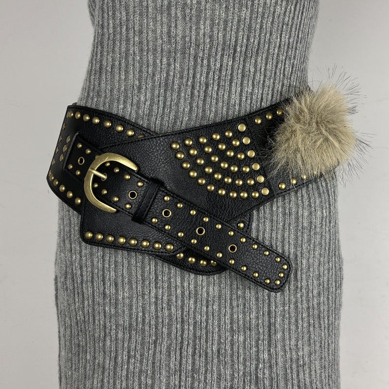 Women's Fur Belt Retro Versatile Faux Leather Belt-thevervian