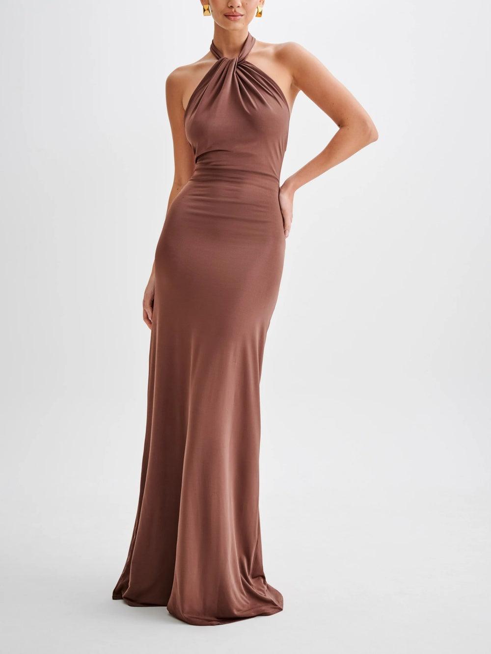 Slinky Halter Maxi Dress - Lagoon-thevervian
