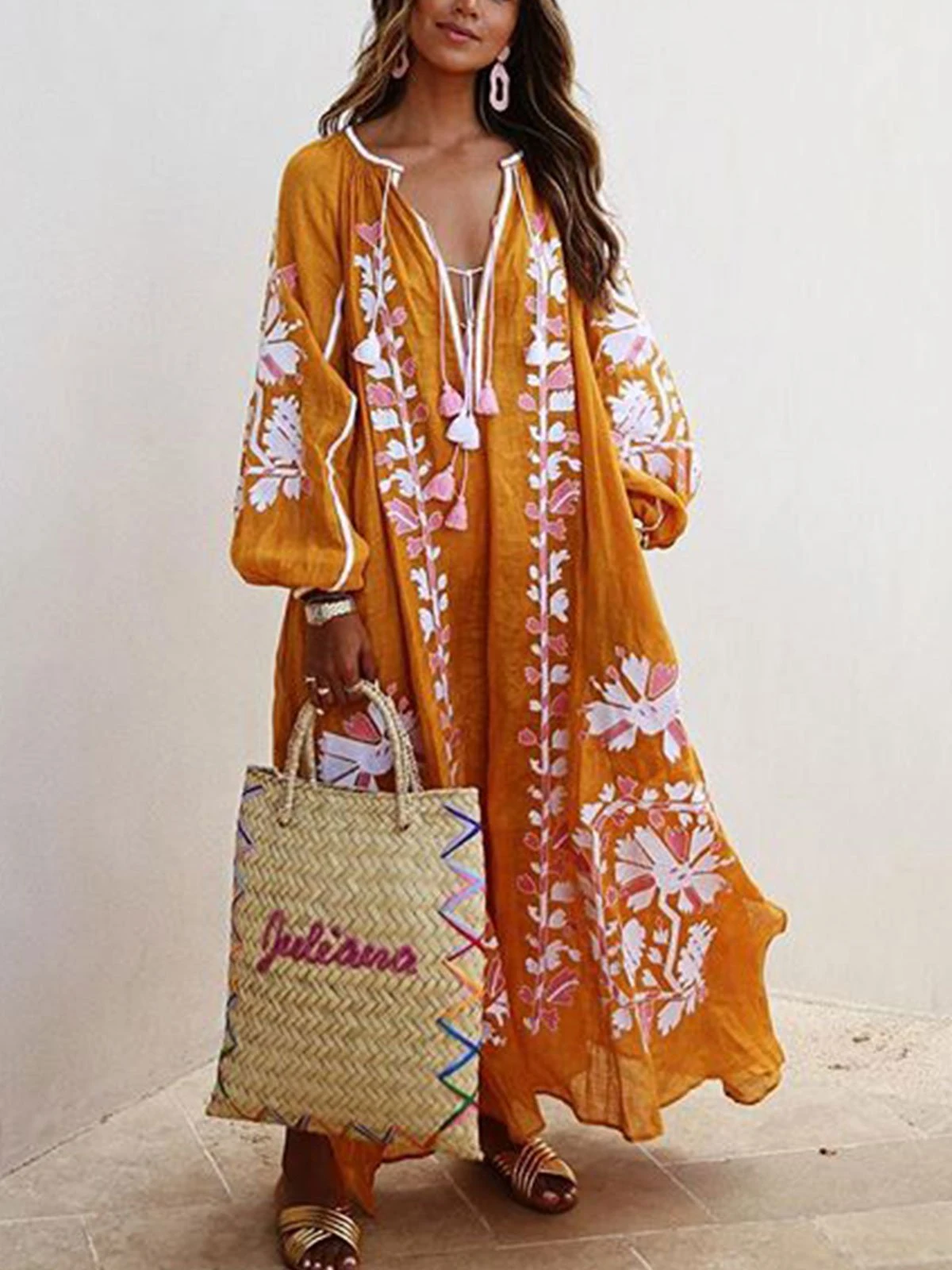Oversize Boho Printed Maxi Dress-thevervian