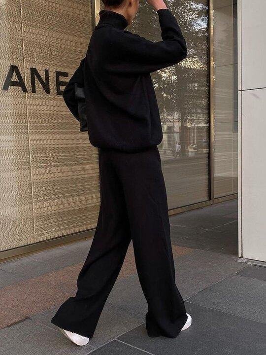 Knitted solid color loose casual suit-thevervian