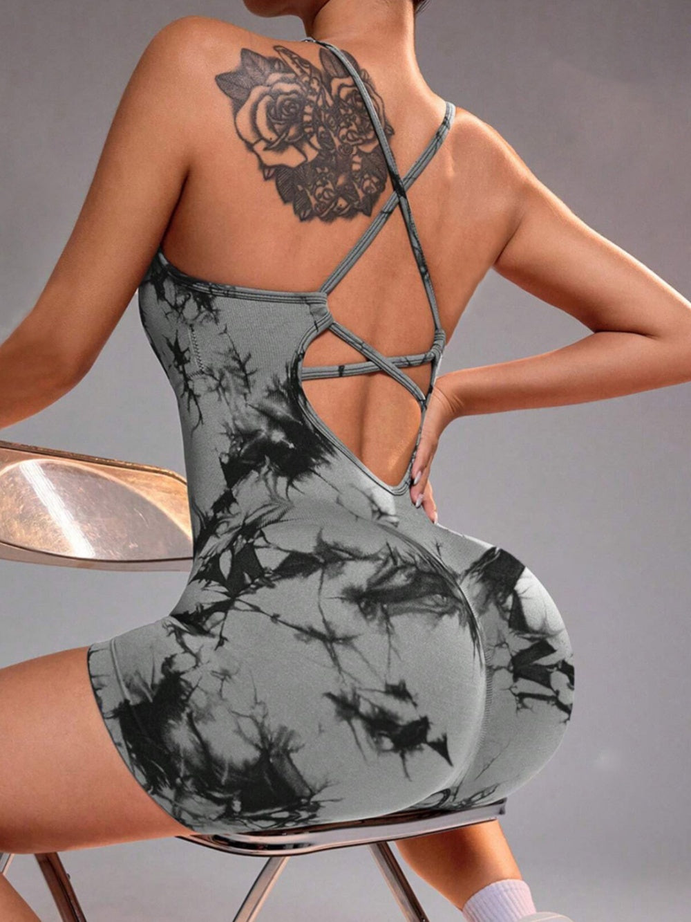 Marble Print Quick-Drying Yoga Bodysuit-thevervian