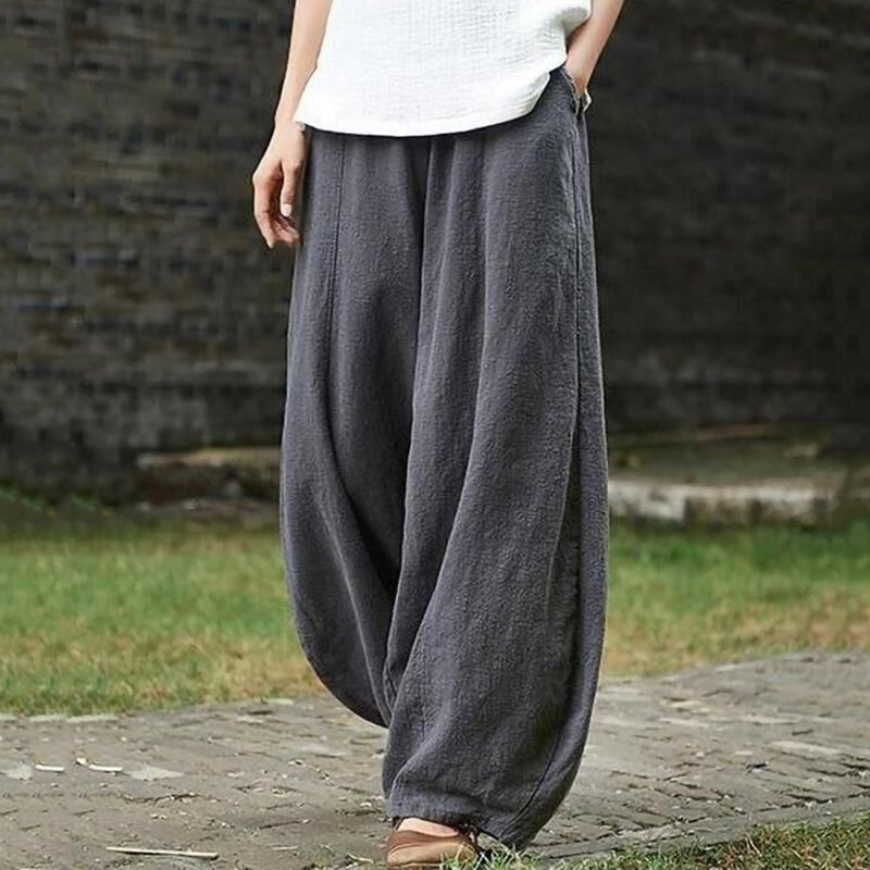 Vintage Plain Pocket Casual Lantern Pants-thevervian