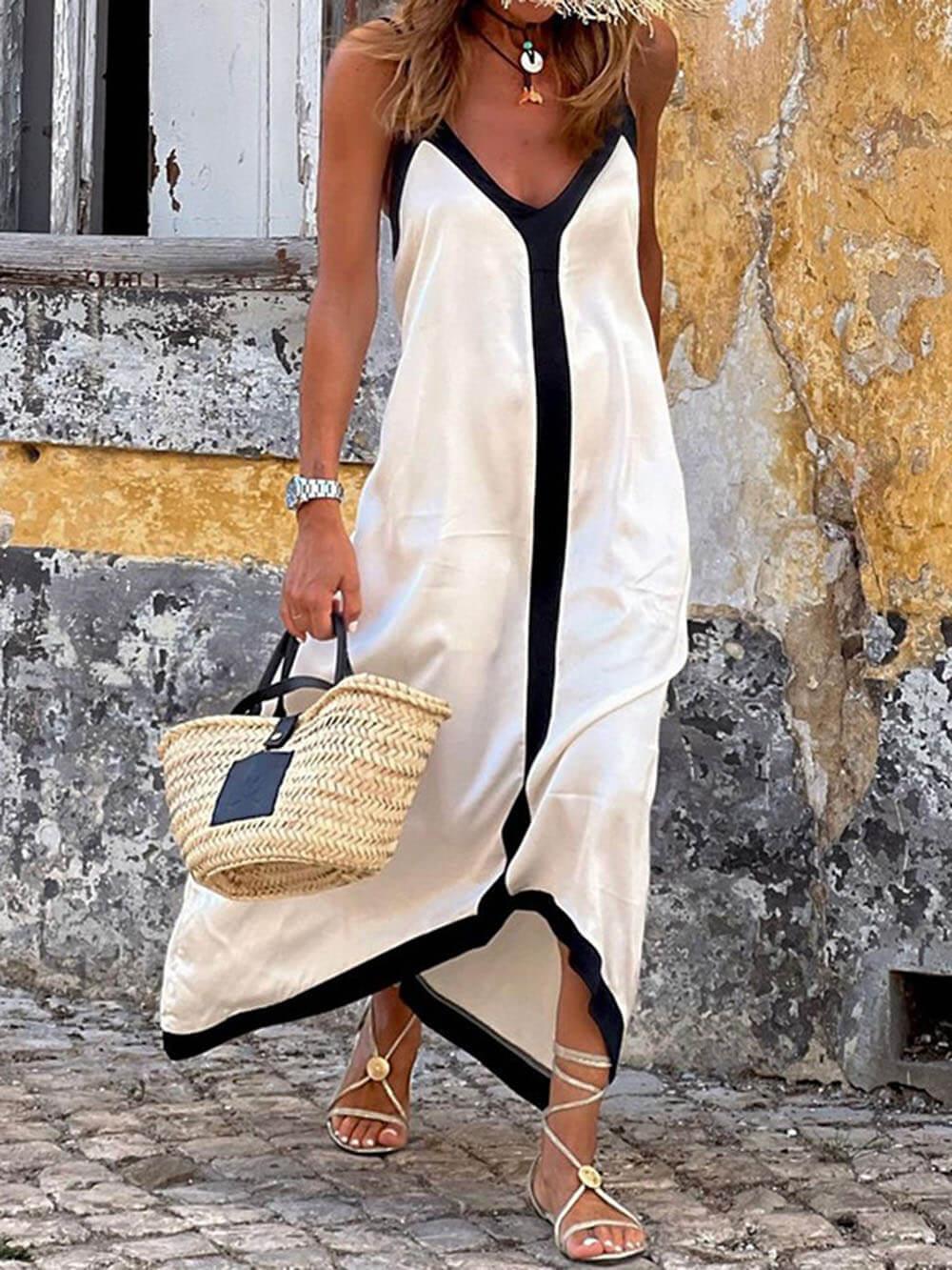 Lavechic Colorblock Suspender Midi Dress-thevervian