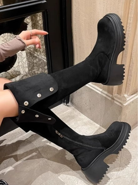 Over the knee boots brown long boots knight boots-thevervian