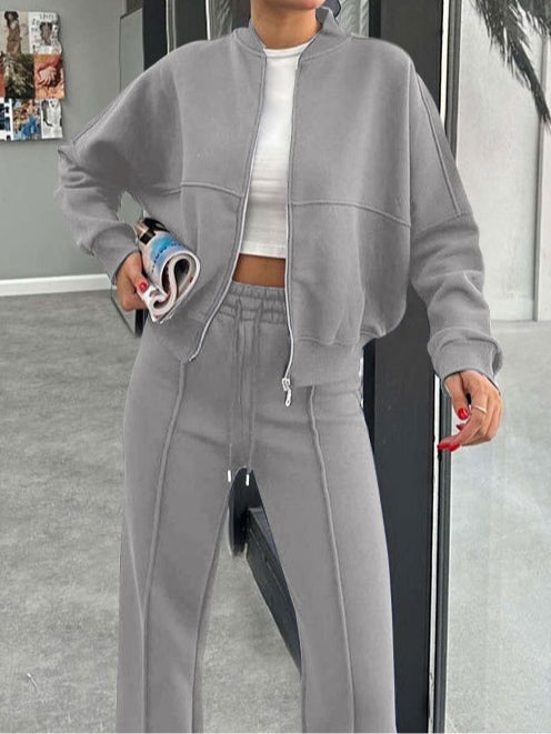 Women's zippered cardigan and straight pants suit-thevervian