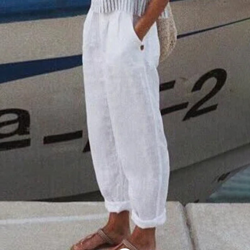 Cotton Linen Solid Color Casual Pants-thevervian