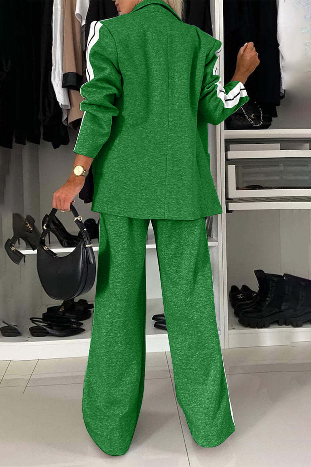 Contrast Lapel Collar Top and Pants Set-thevervian
