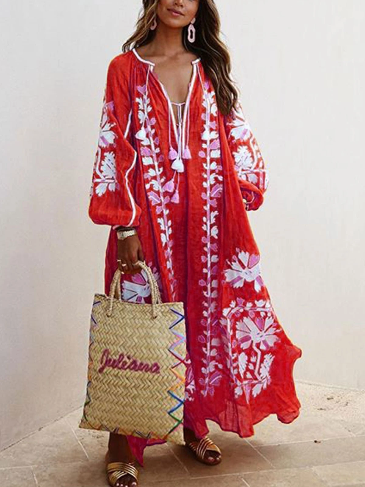 Oversize Boho Printed Maxi Dress-thevervian