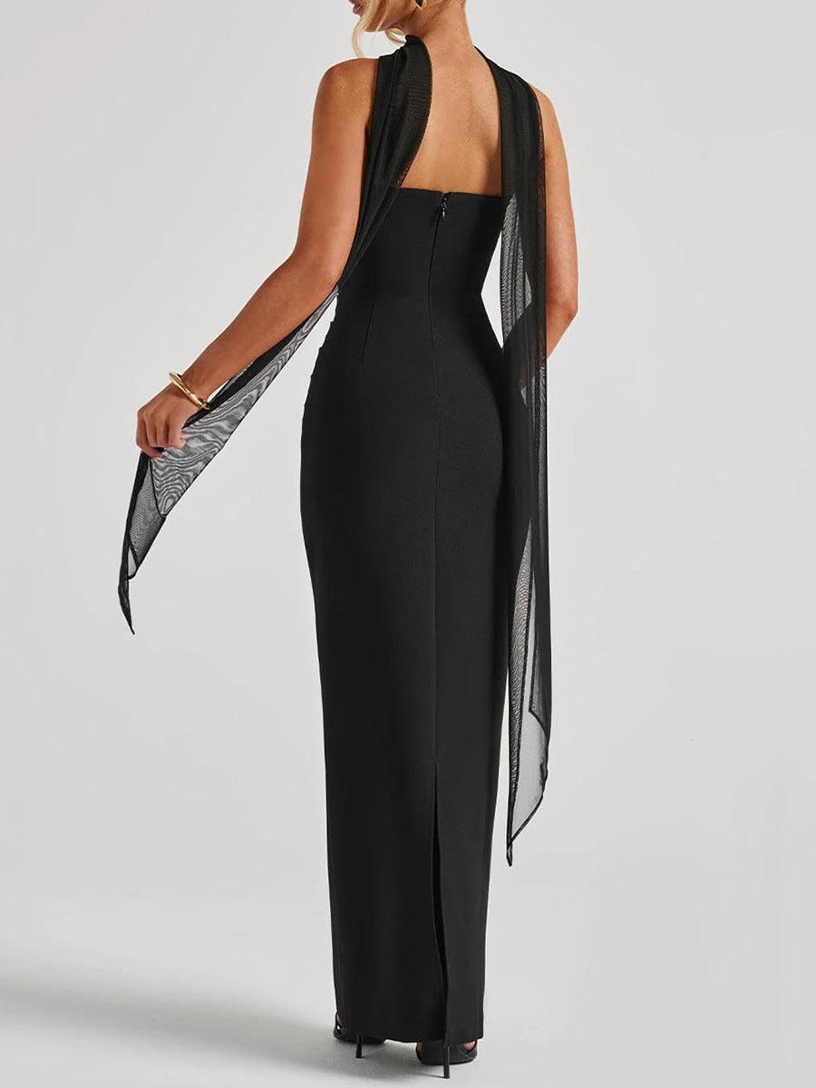 Black Waist-tucked Maxi-top Dress-thevervian