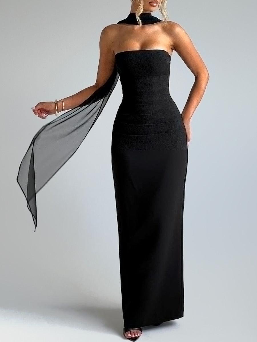 Black Waist-tucked Maxi-top Dress-thevervian