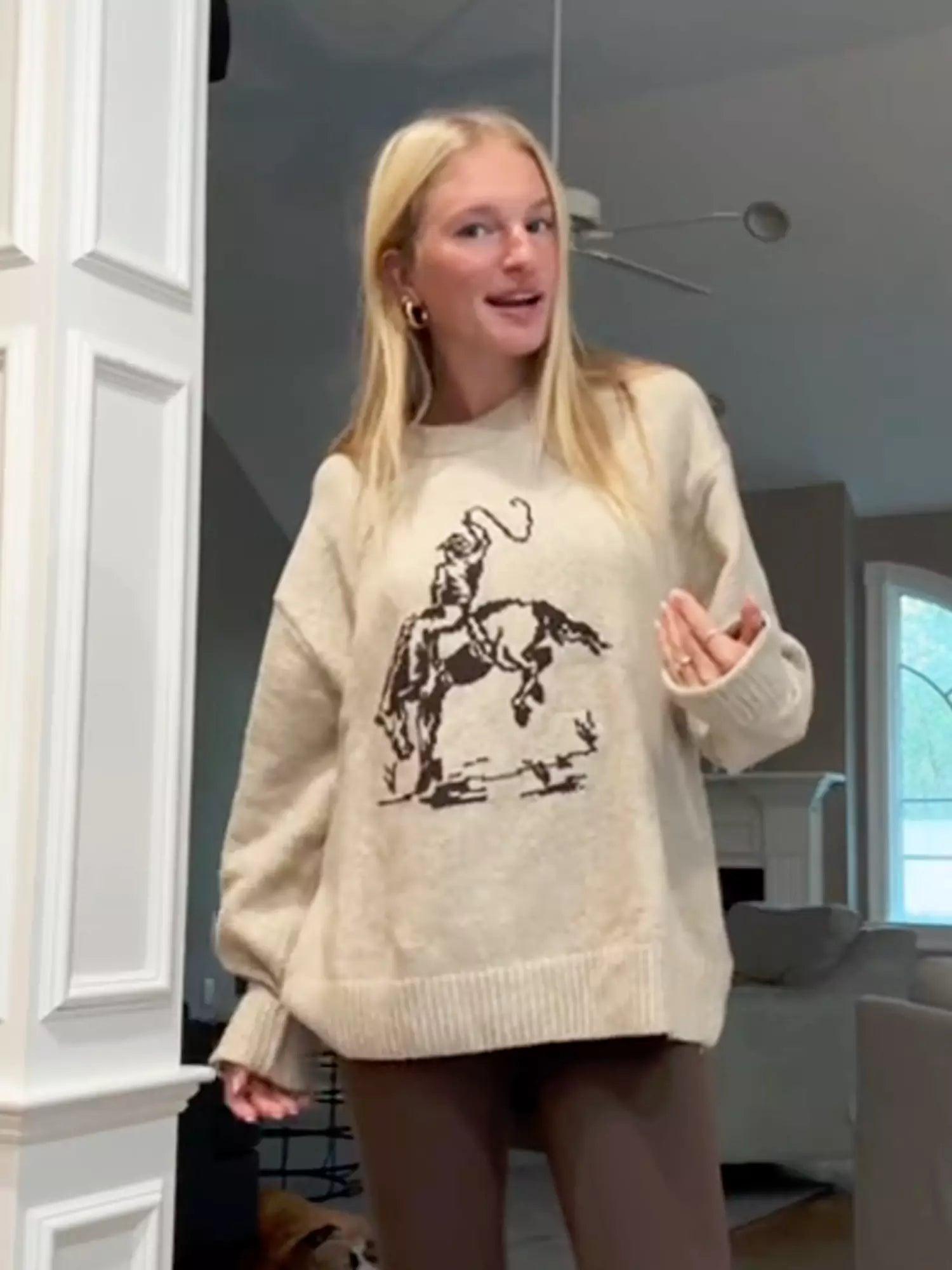 Cowboy Graphic Crew Sweater-thevervian