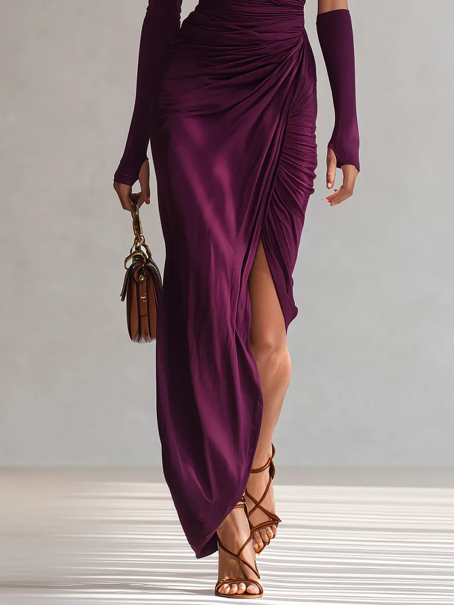 Elegant retro purple sexy one-shoulder maxi dress-thevervian