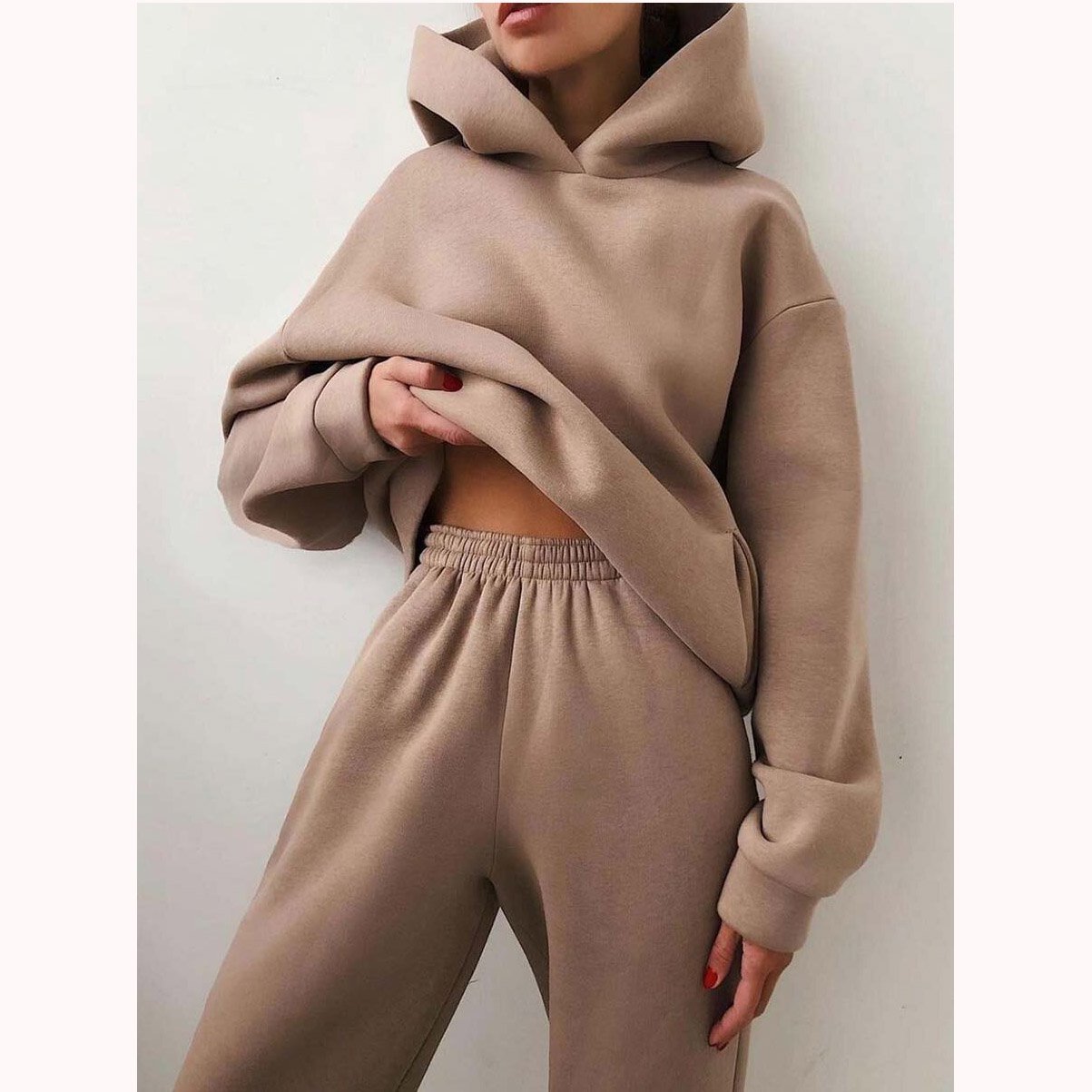 Fashion Casual Hooded Solid Color Two-piece Suit-thevervian