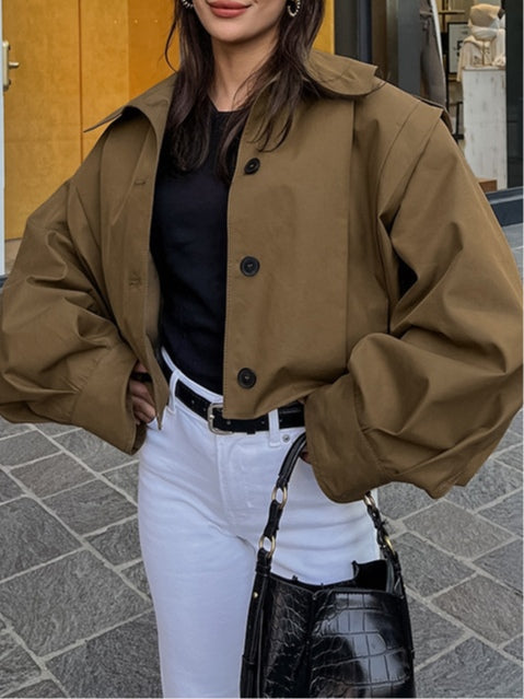 Pleated lapel loose long-sleeved jacket-thevervian
