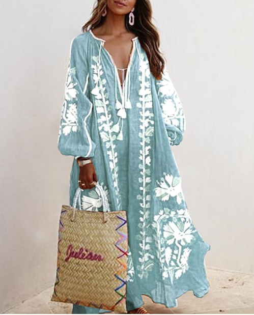 Oversize Boho Printed Maxi Dress-thevervian