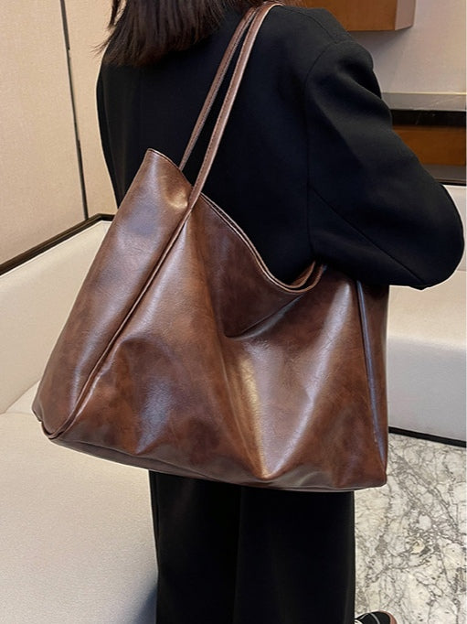Large-capacity soft leather shoulder bucket bag-thevervian