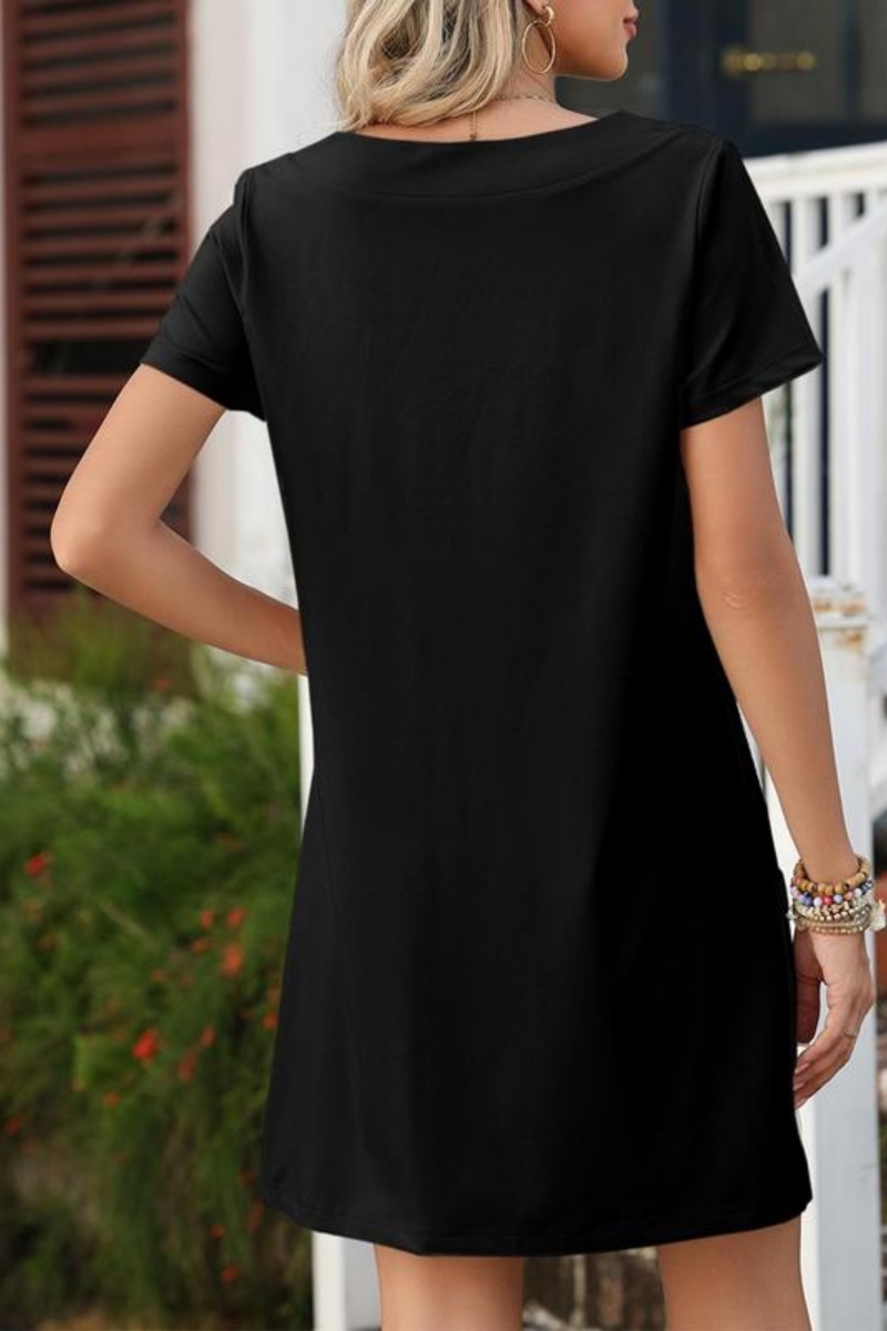 Women's Solid Color Casual Align Dress Square Neck Short Sleeve Comfort Basic Mini Dresses with Pockets