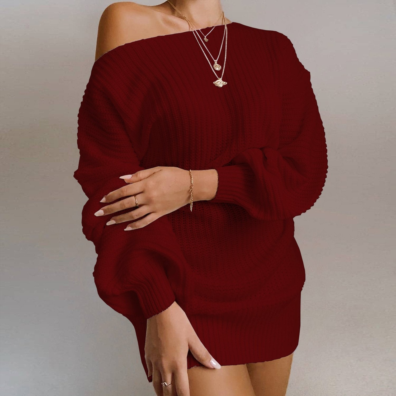 Daily Off Shoulder Sweater Dress-thevervian