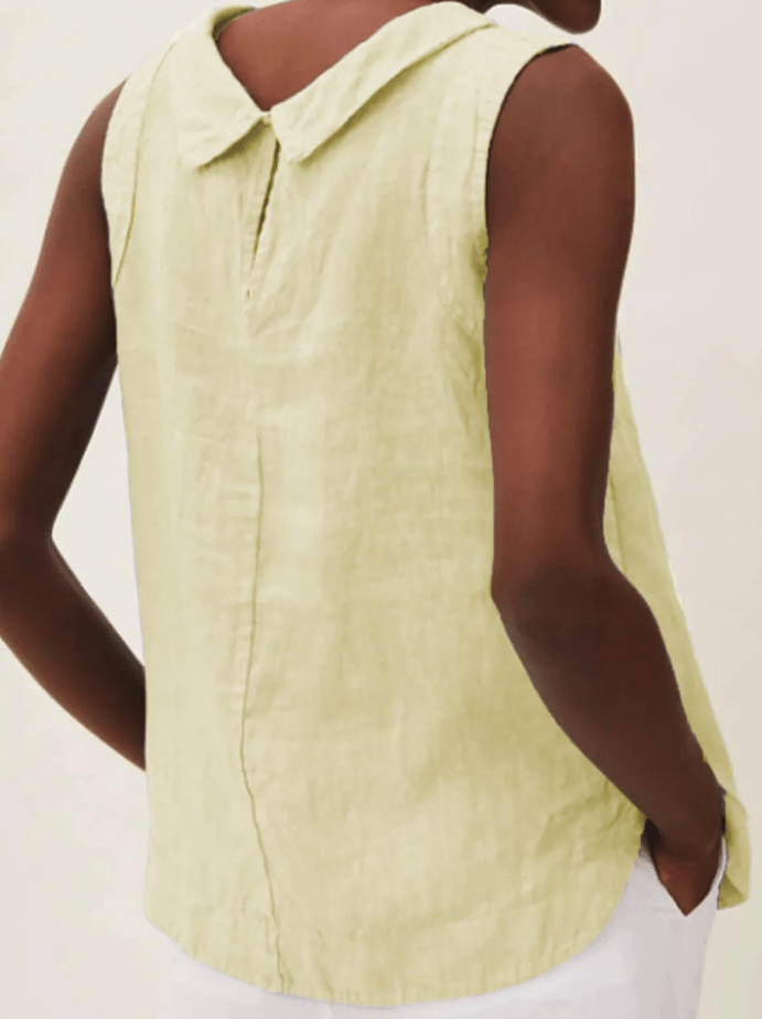 Linen Short-sleeved Blouse With A Round Neck-thevervian