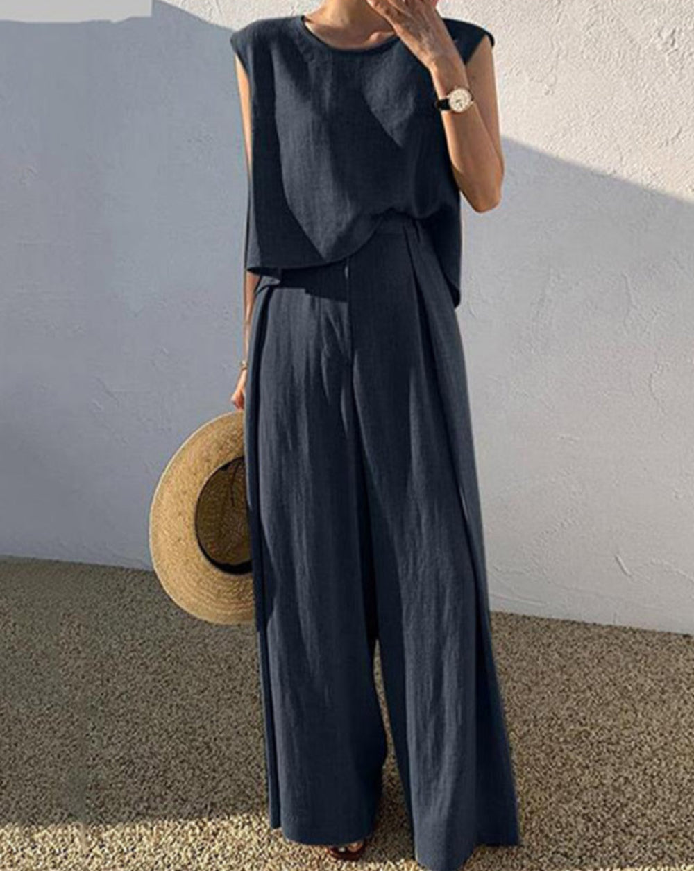 Linen Blends Casual Pants Set-thevervian