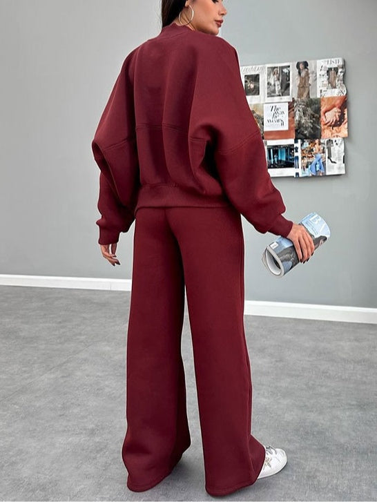 Women's zippered cardigan and straight pants suit-thevervian