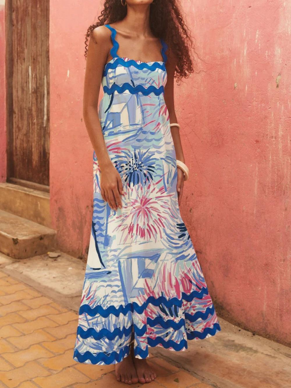 Floral wave strap A-line dress-thevervian