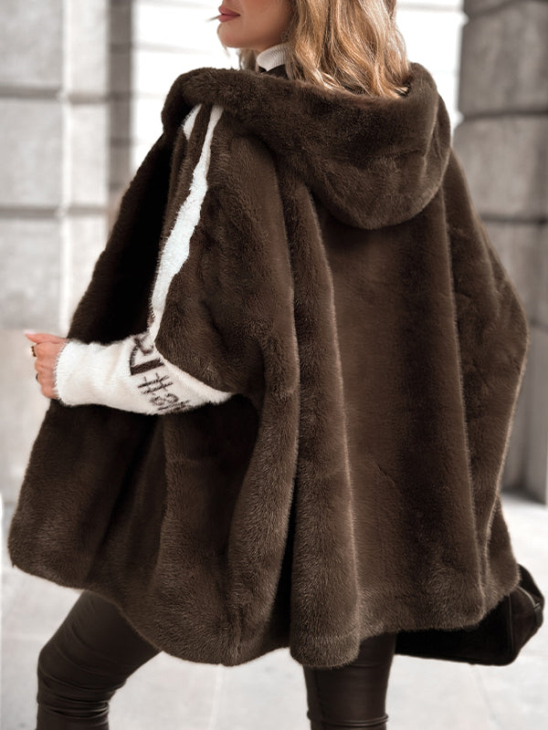 Plush Hooded Vertical Stripe Printed Casual Coat-thevervian