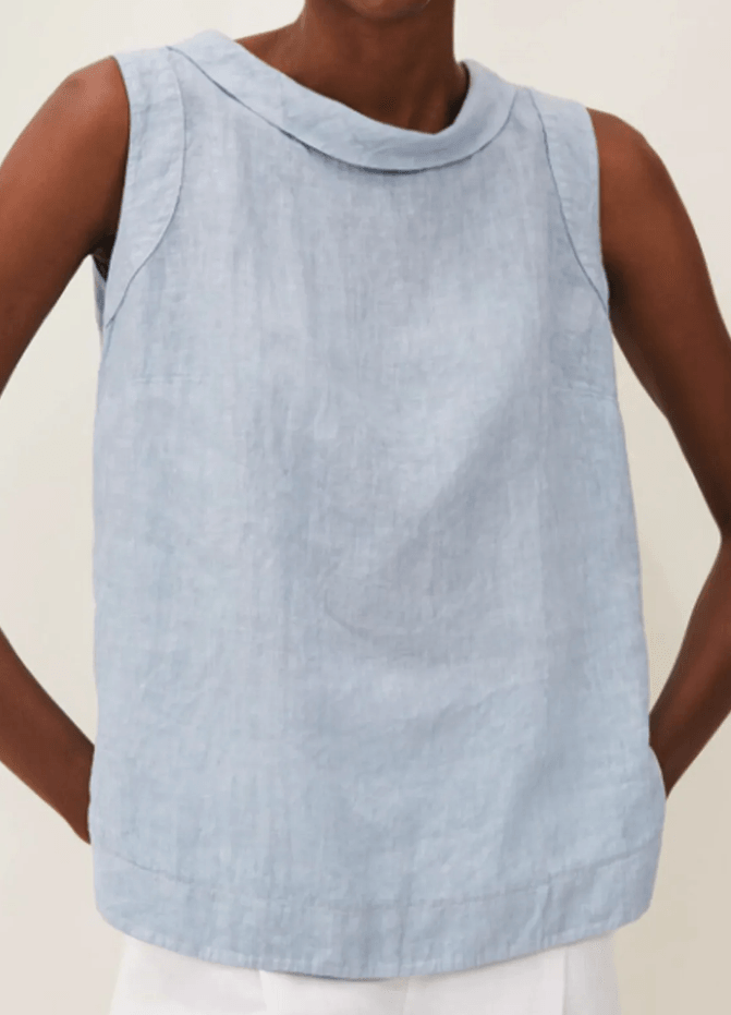 Linen Short-sleeved Blouse With A Round Neck-thevervian