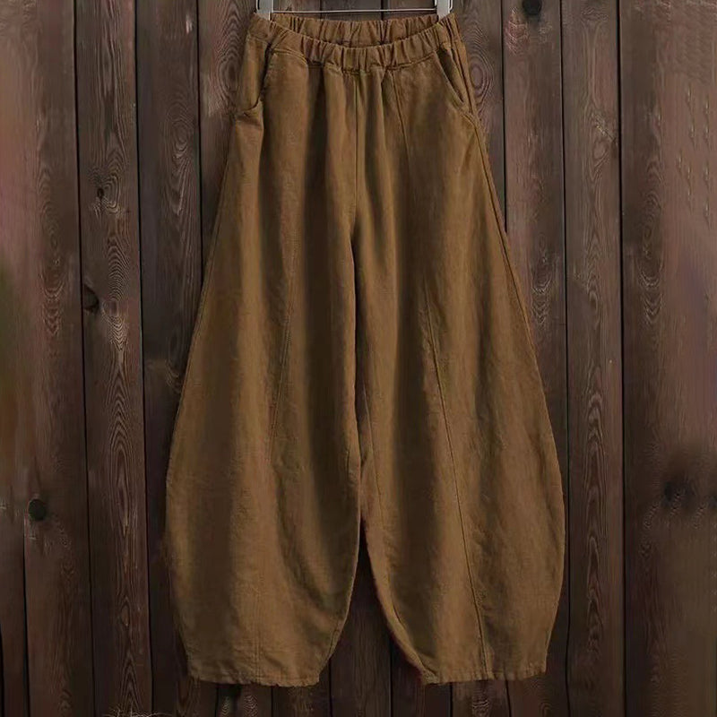 Vintage Plain Pocket Casual Lantern Pants-thevervian
