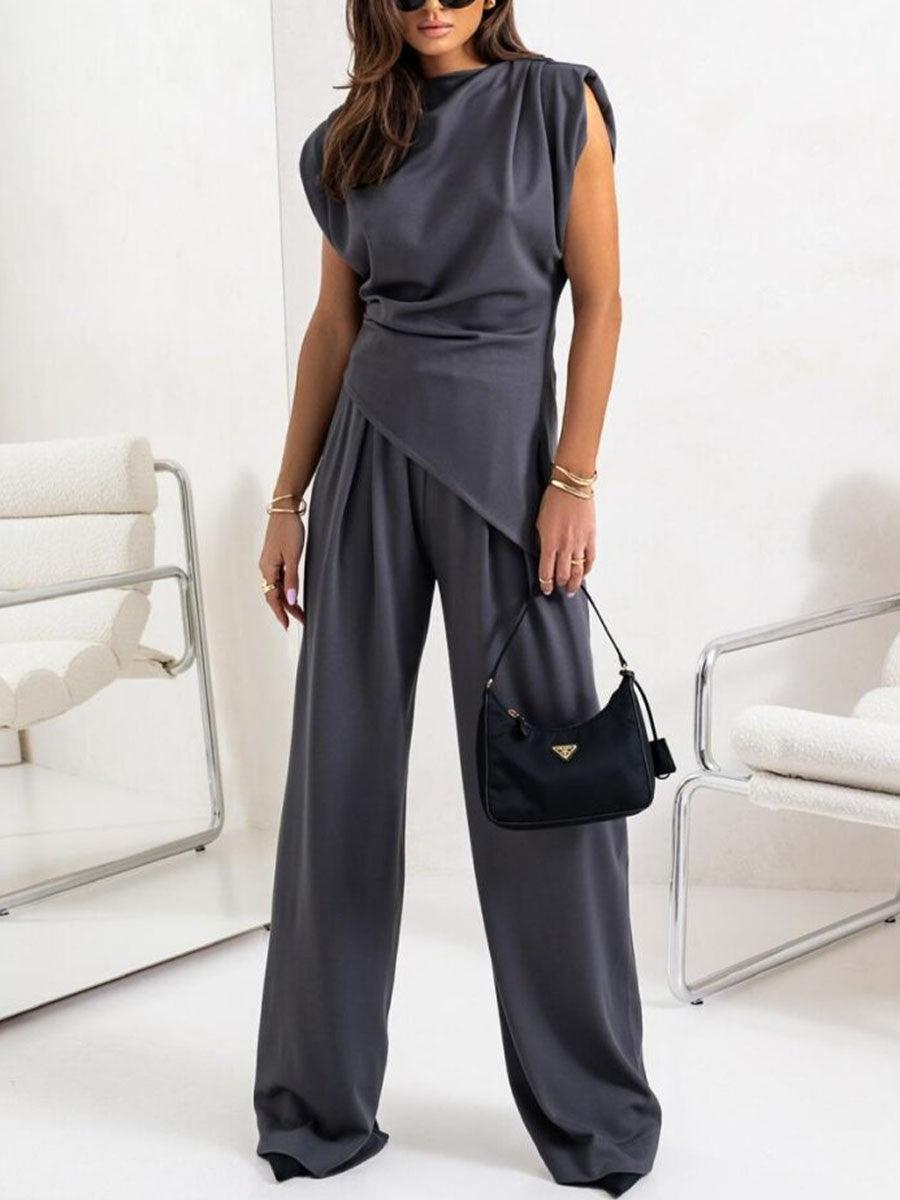 Lrregular Sleeveless Casual Two-piece Set-thevervian