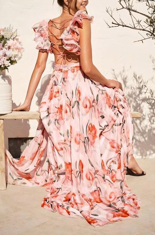 Backless printed maxi dress-thevervian