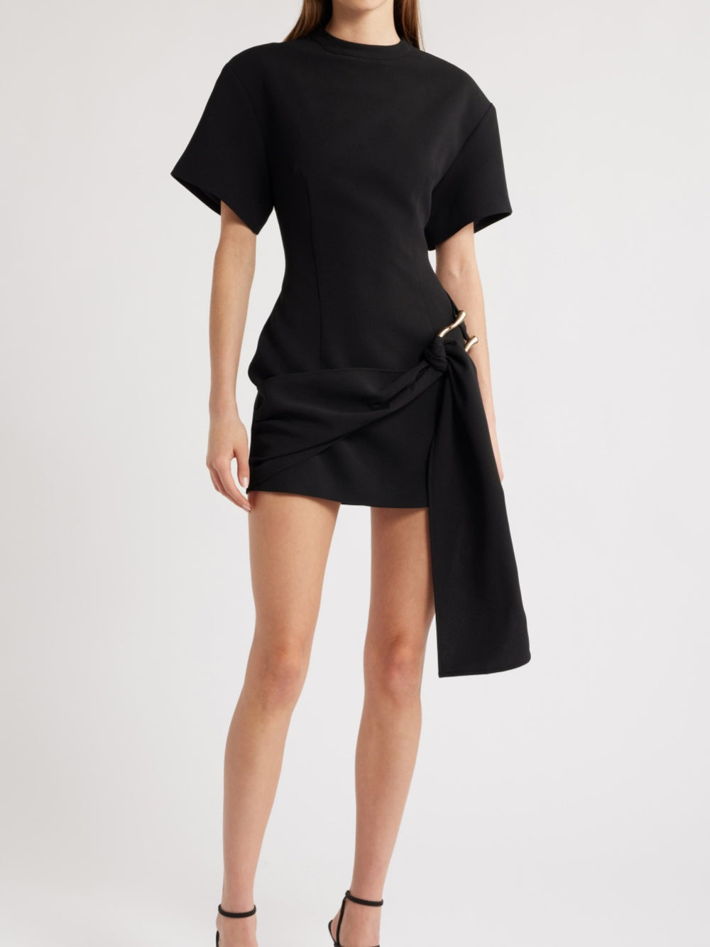 Draped Belted Mini Dress-thevervian