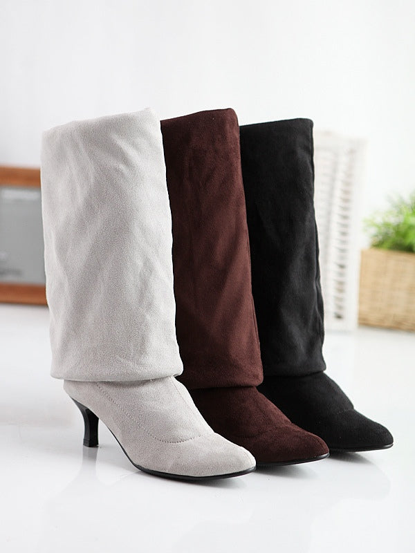 Women's suede solid color high boots-thevervian