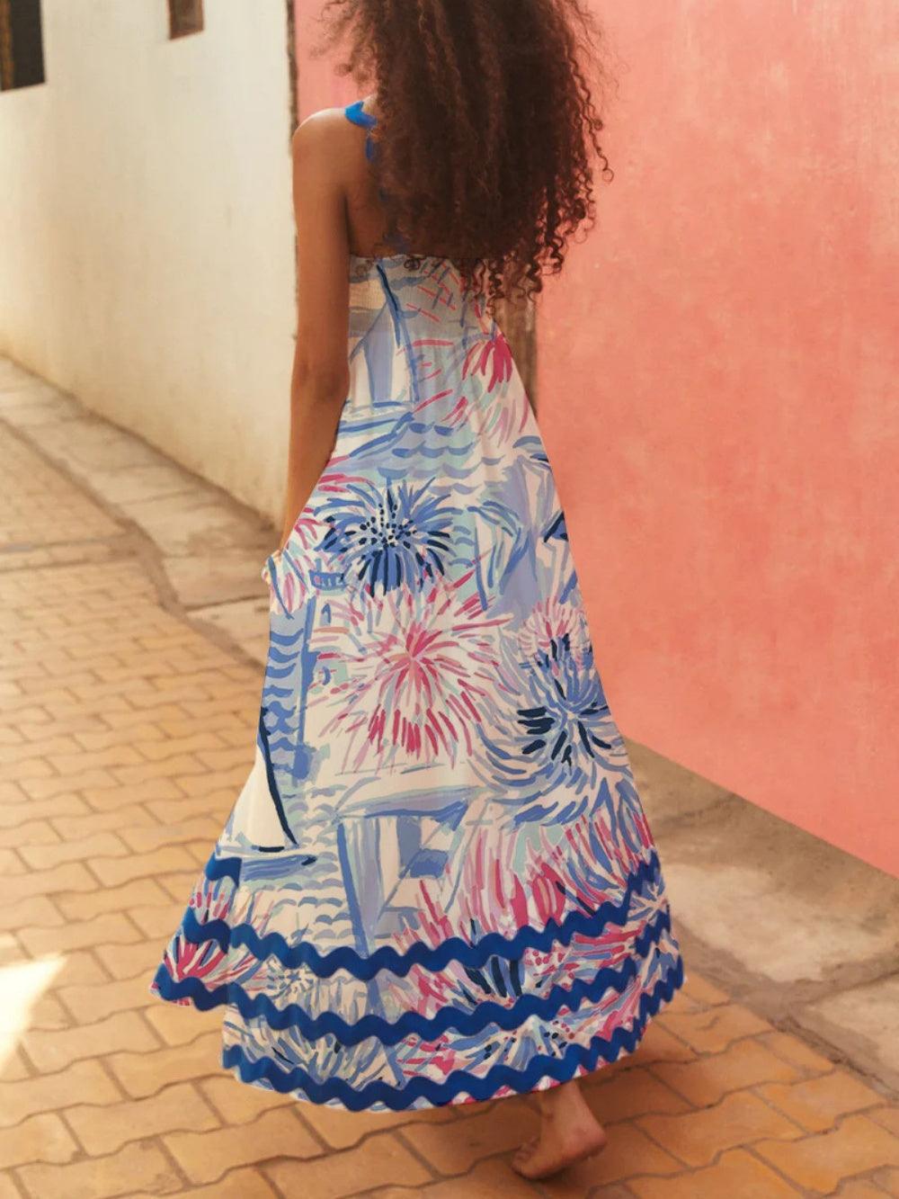 Floral wave strap A-line dress-thevervian