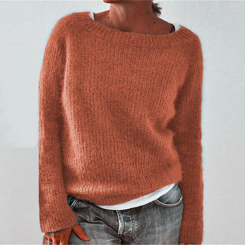 Casual Solid Color Soft Crew-neck Sweater-thevervian