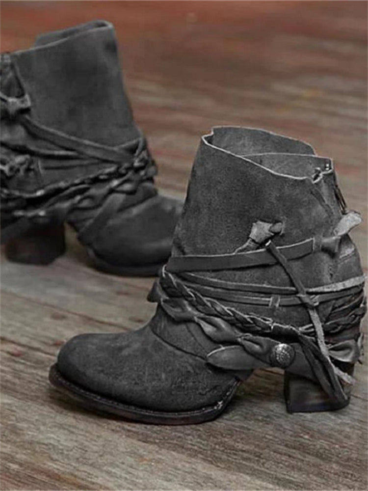 Vintage Braided Laced Ankle Boots-thevervian