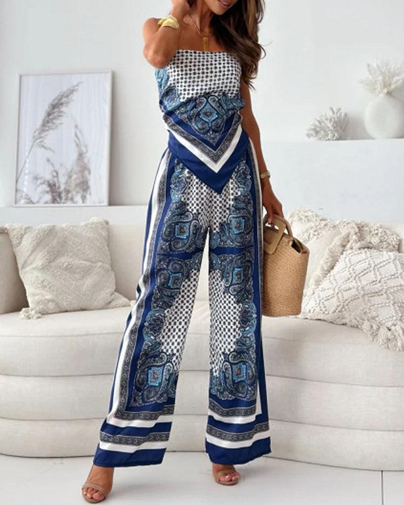 Stylish Printed Lace-Up Vest & Pants Two-Piece Set-thevervian