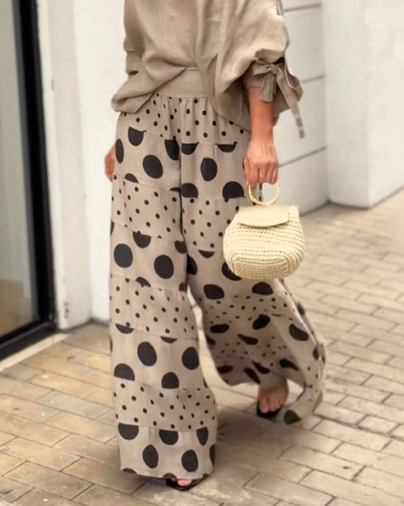 Casual Shoulder Top & Printed Pants Two-Piece Set-thevervian