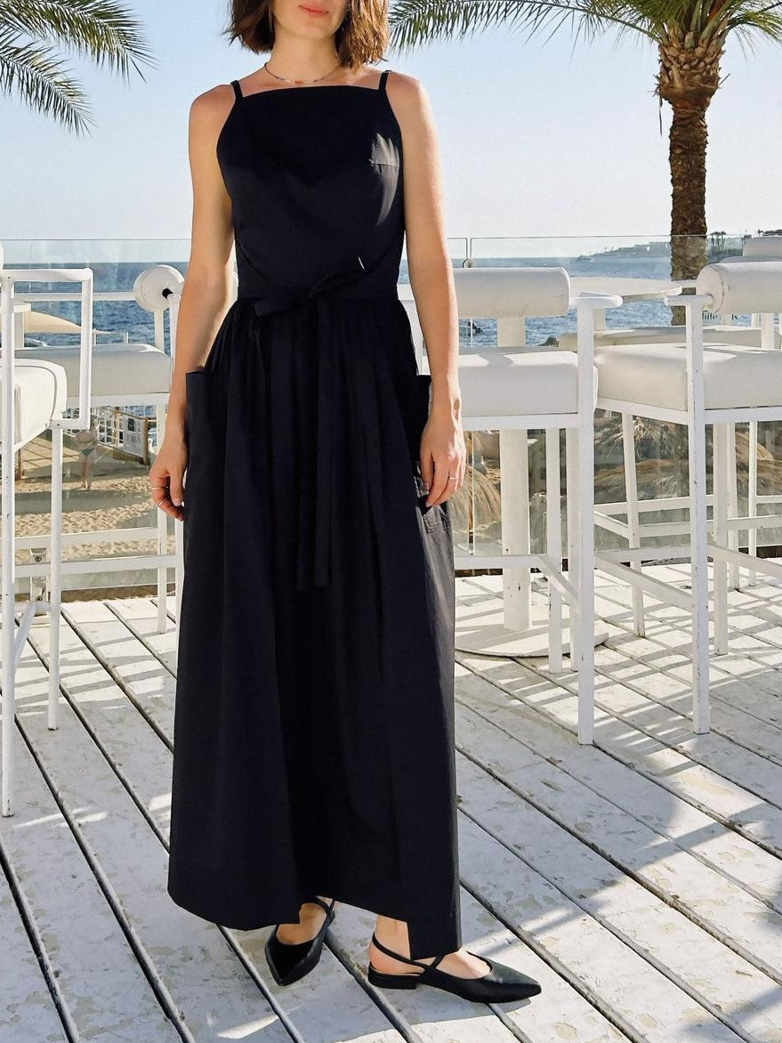 Sun Waist Midi Dress with No Side Seams-thevervian
