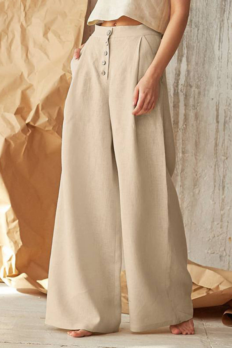 Vintage Plain Button Down Pocket Pants-thevervian