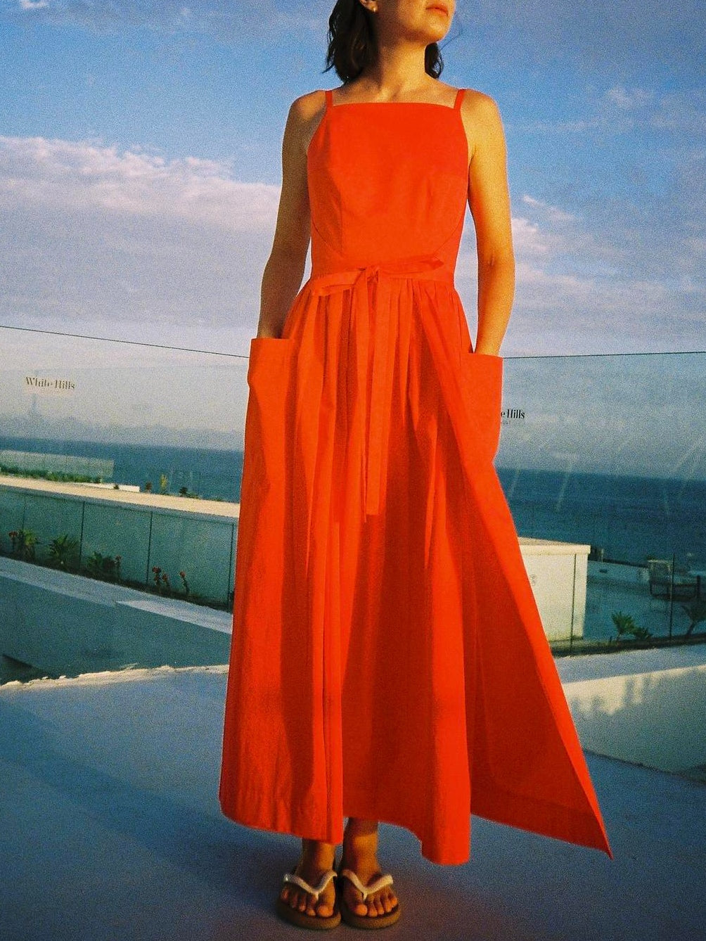 Sun Waist Midi Dress with No Side Seams-thevervian
